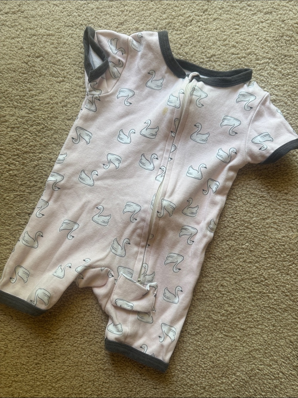 Silkberry Baby 0-3M Organic Cotton Swan Zip Romper Pink Short Sleeve
